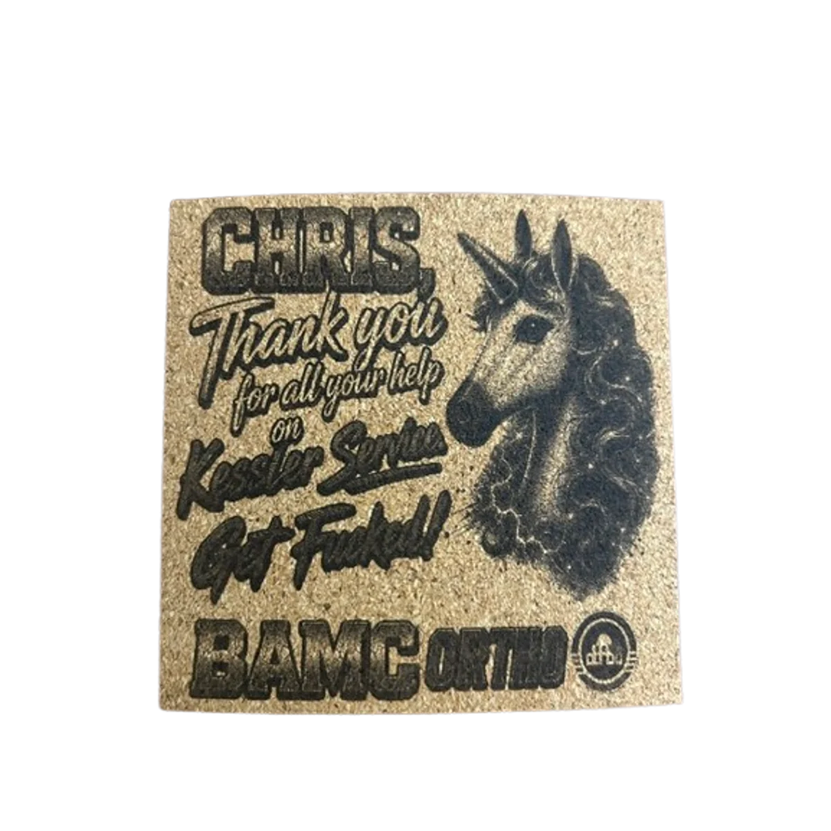 Engraved Cork Back — Thank-You Message